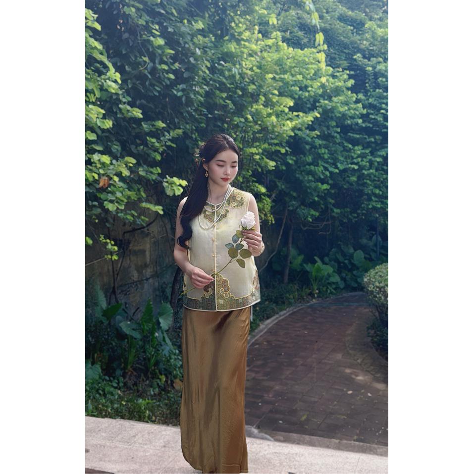 宋锦刺绣夏季复古中式马甲