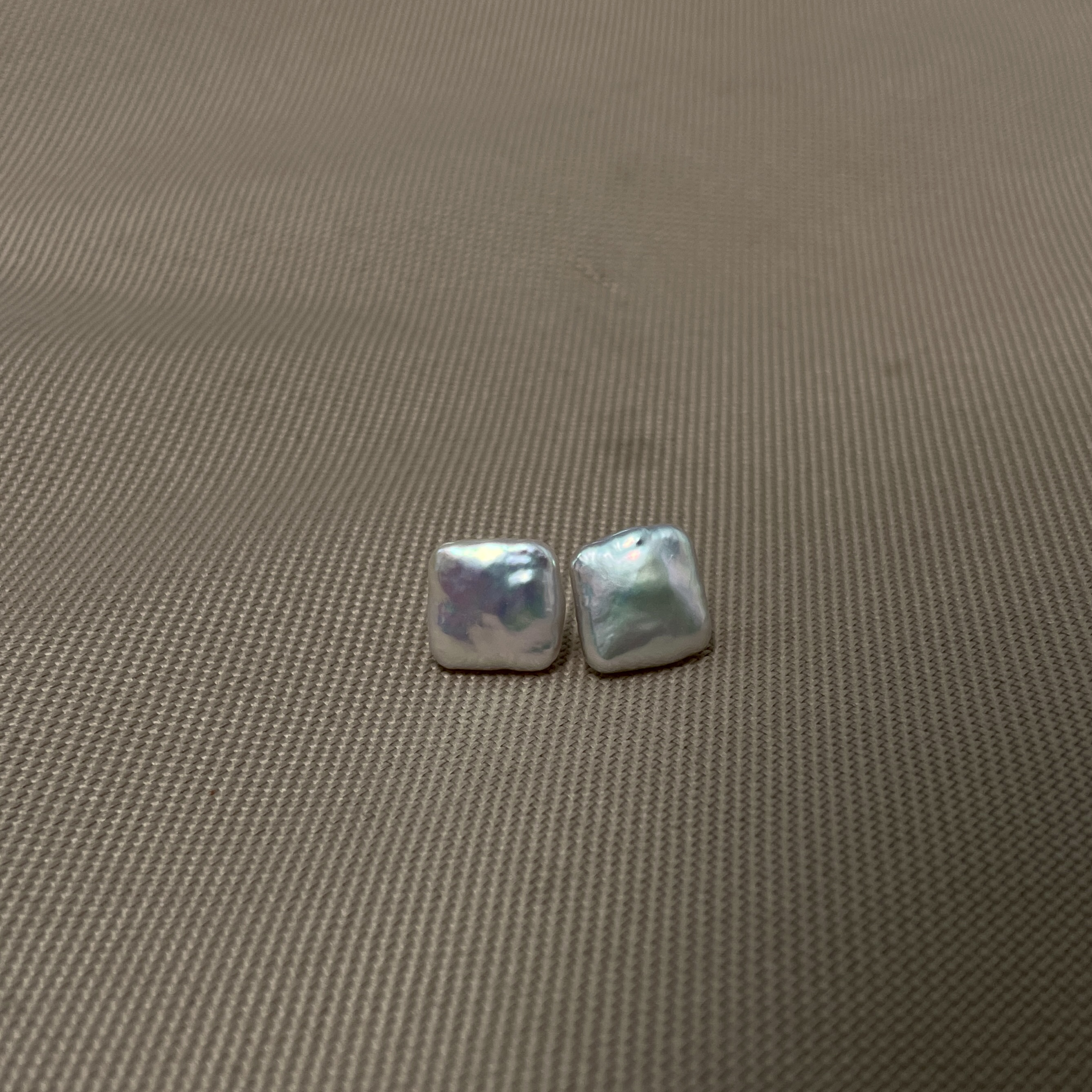 天然巴洛克方形珍珠耳钉999银蓝光6a简约百搭气质耳饰精致菱形