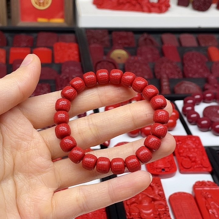 天然辰砂红砂心经手链