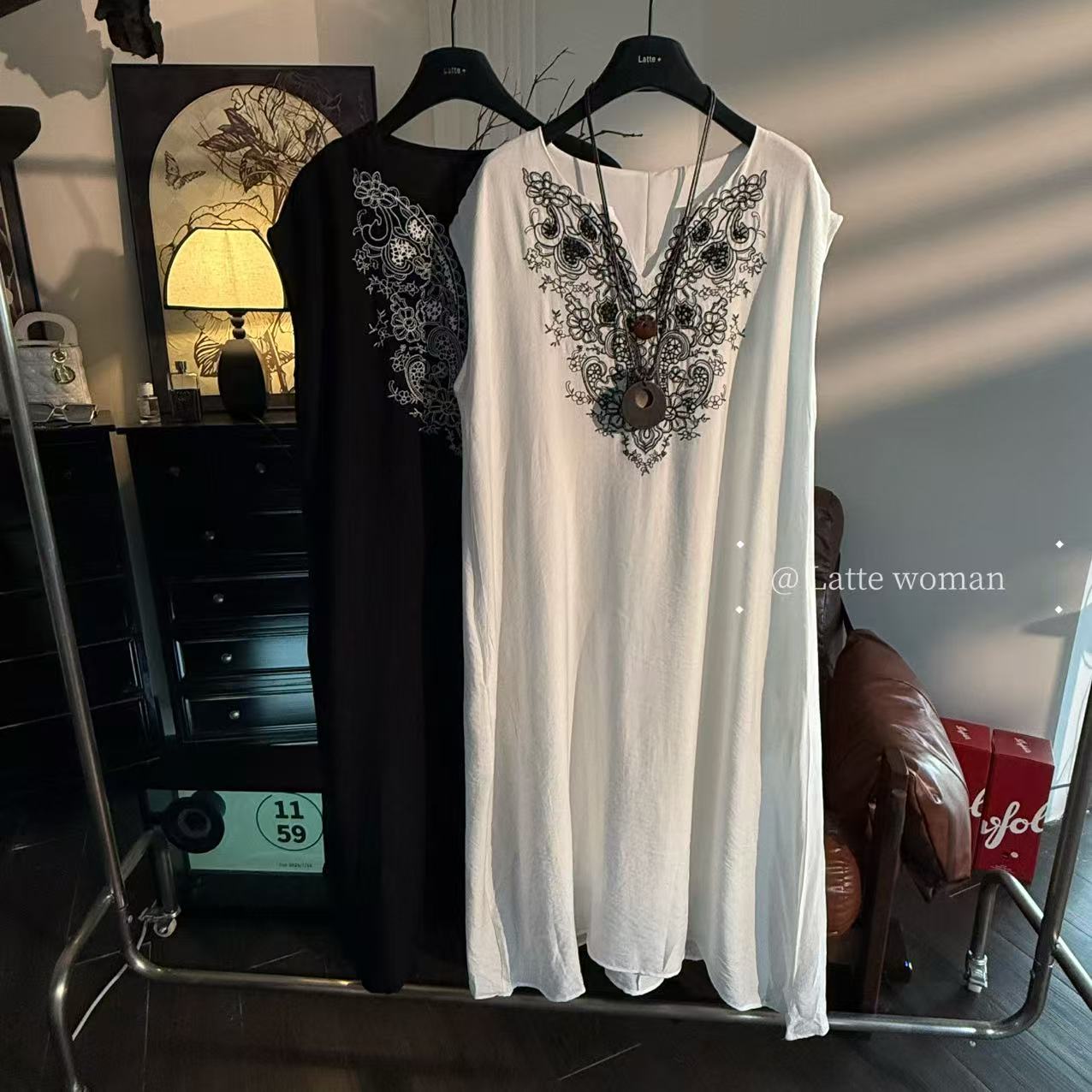 【砚冰刺绣连衣裙】-（80-180斤）遮肉显瘦A版口袋+里衬 连衣裙-118