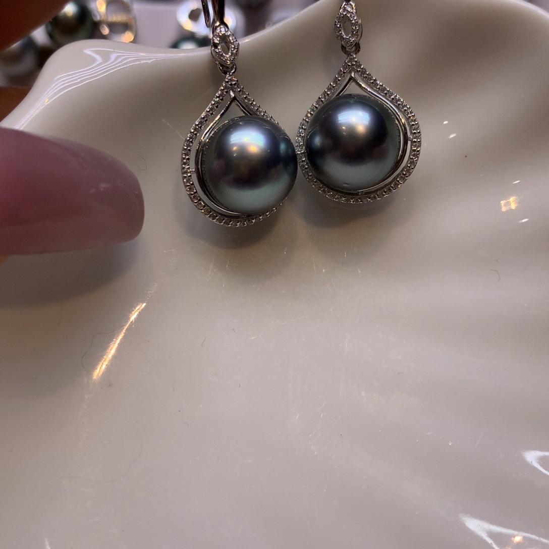 银S925镶嵌耳饰海水珍珠