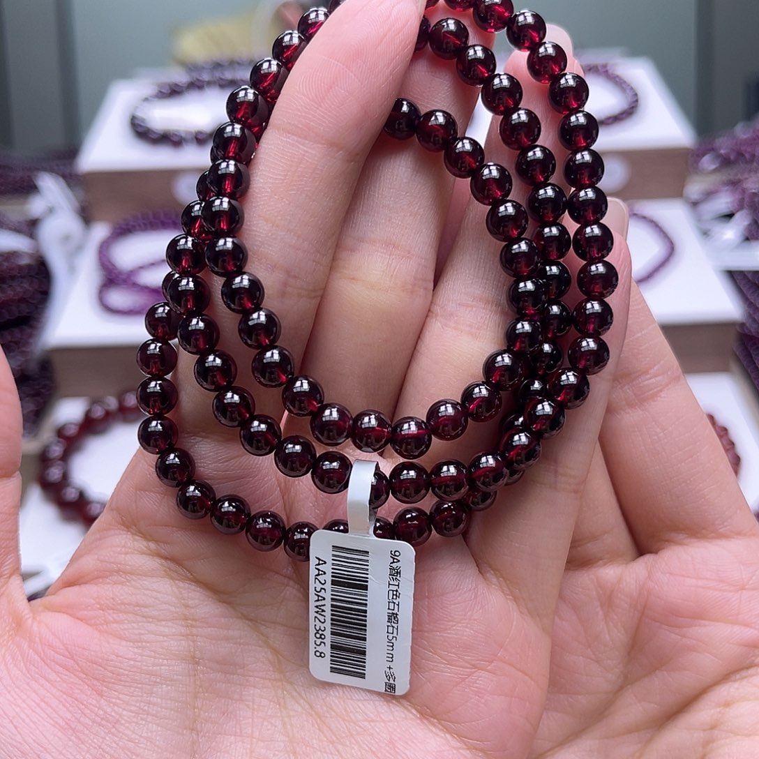 未镶嵌石榴石手链9A酒红色石榴石5mm+多样式发一
