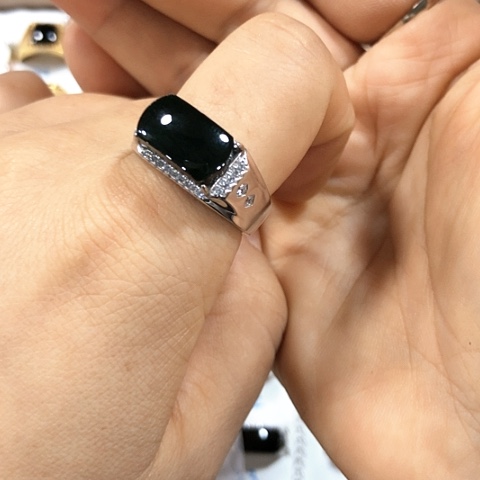 银S925镶嵌戒指翡翠缅甸天然A货翡翠