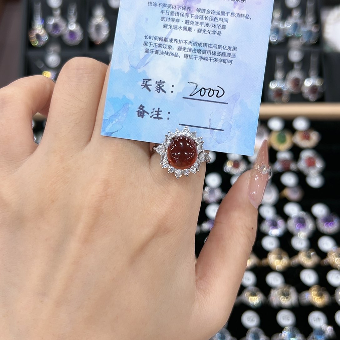 芙蓉石戒指银S925镶嵌戒指