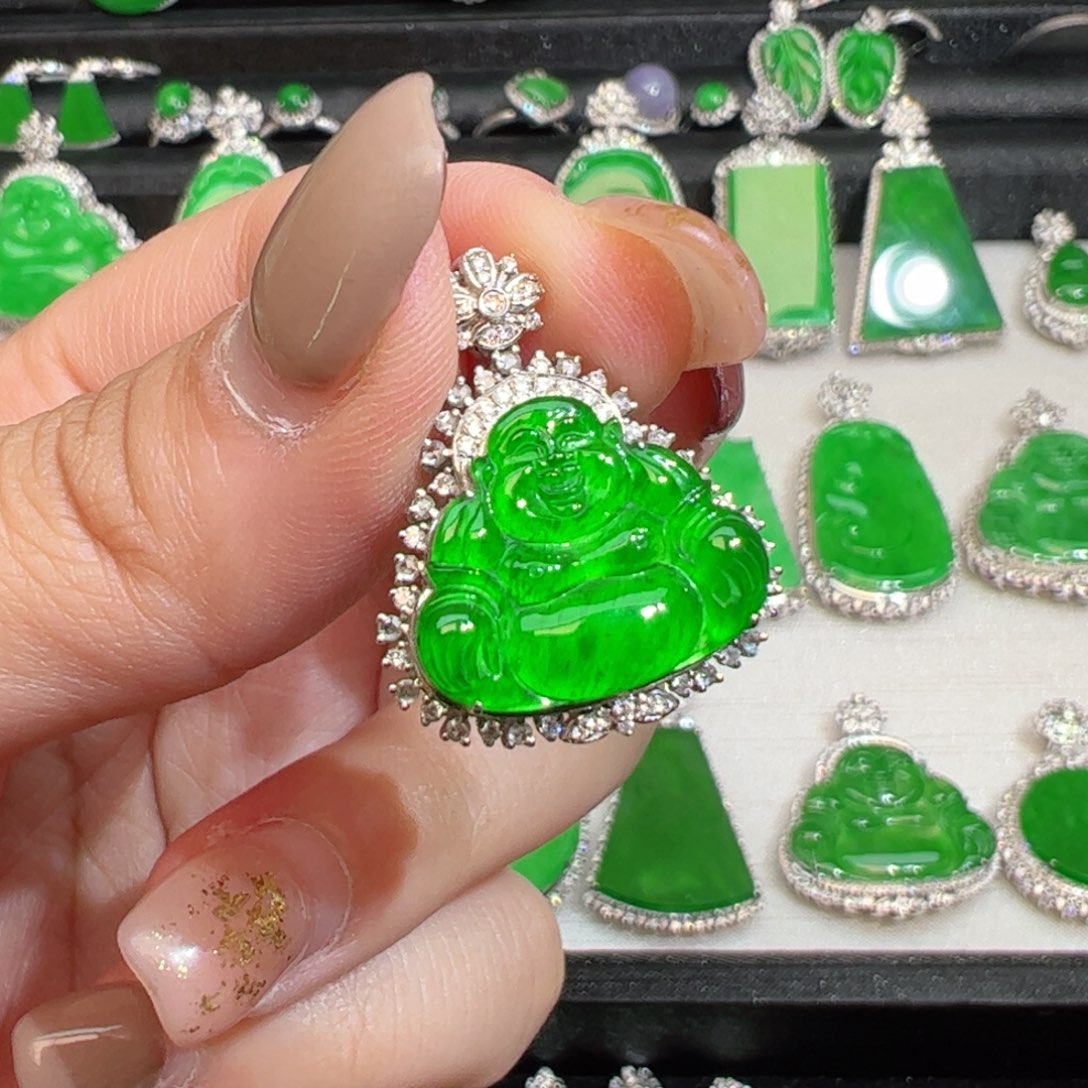 翡翠18K金镶嵌吊坠(不含链)