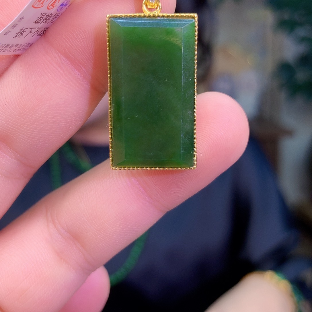 吊坠(不含链)银S925镶嵌和田玉（碧玉）吊坠