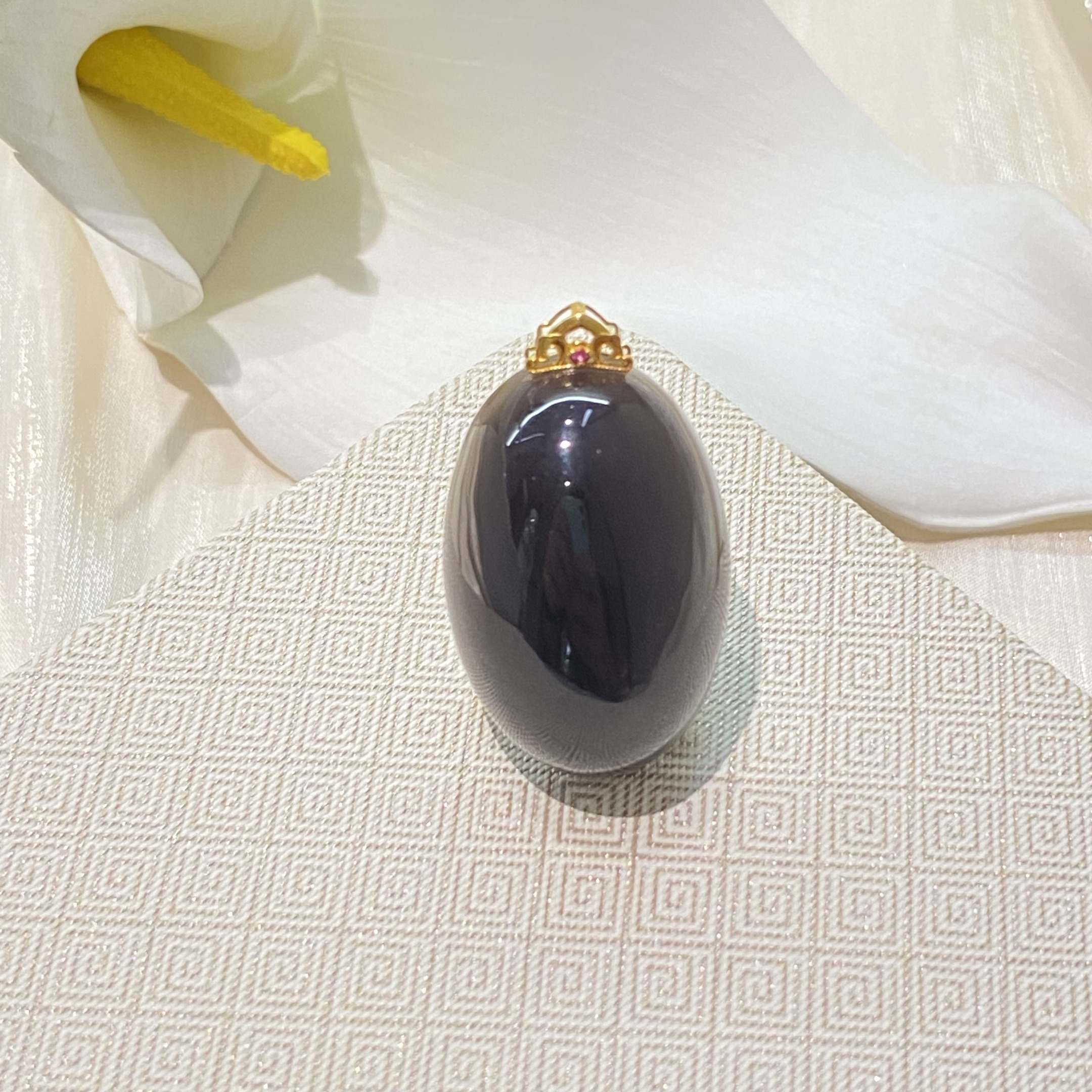 【不二】和田玉18k金烟紫蛋面吊坠（多样性发其一）