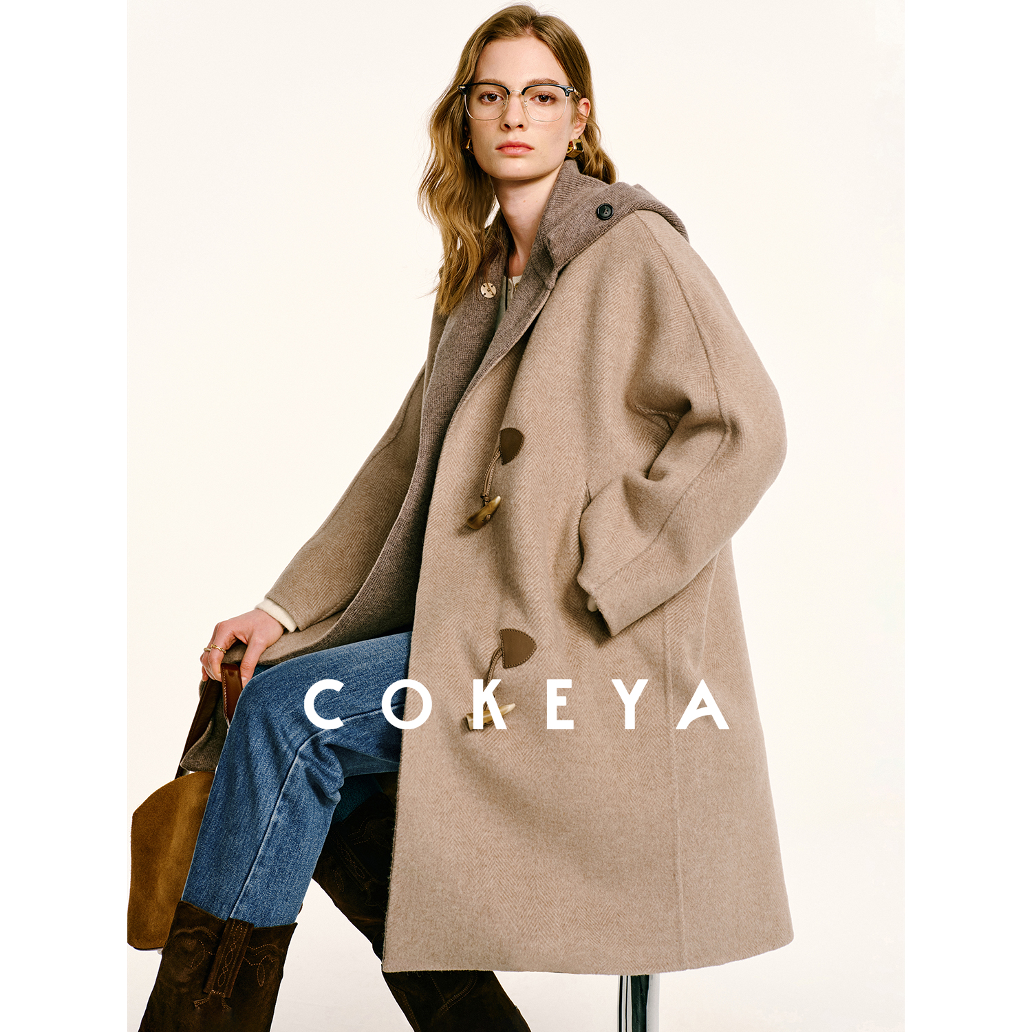 COKEYA/米兰游记~限量 row风baby羊绒澳洲初剪羊毛连帽廓形呢大衣