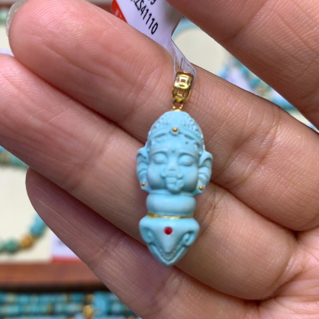 绿松石吊坠18K金镶嵌