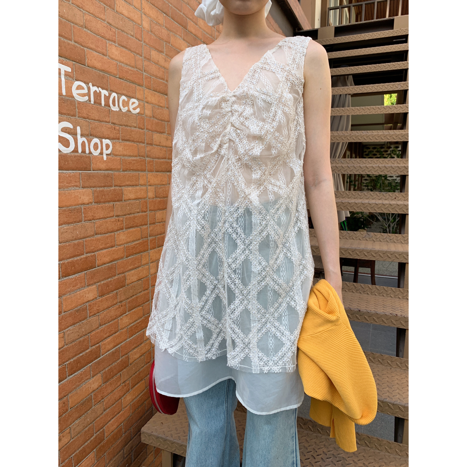 EN】2025早春法式甜美减龄气质蕾丝无袖女连衣裙  V25C3070#  YAN