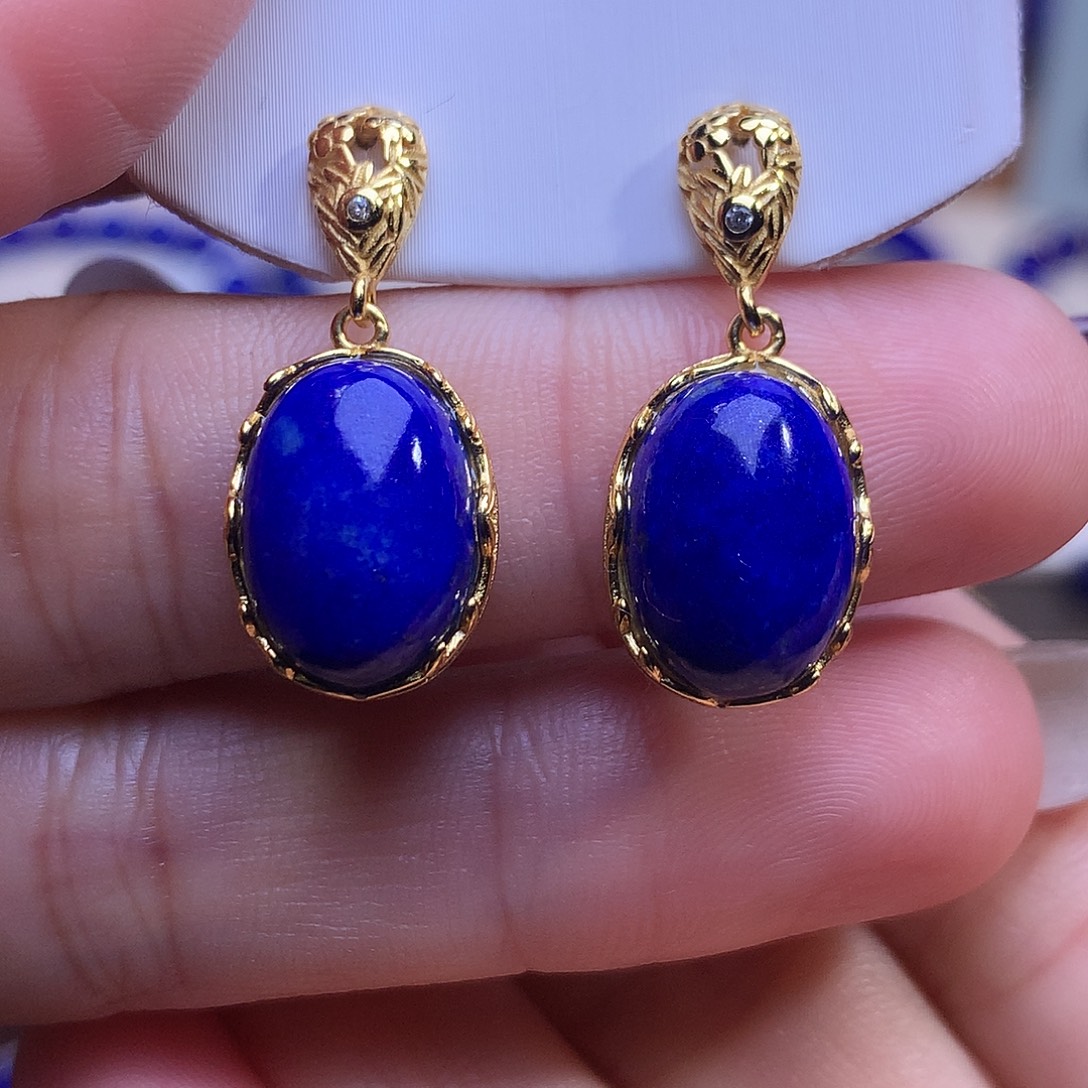 青金石银S925镶嵌耳饰15.3m