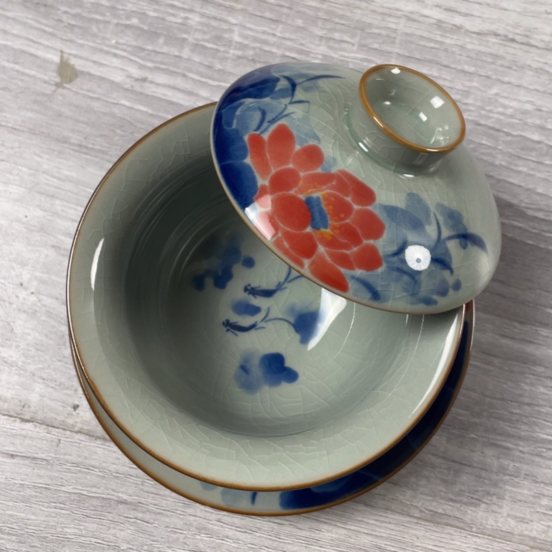 杯金玉满堂元宝盖碗微瑕