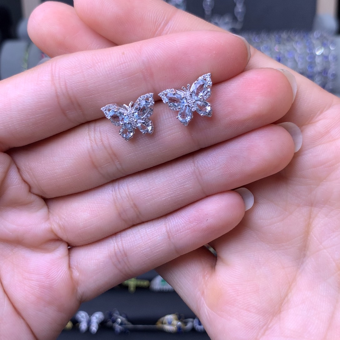 海蓝宝石耳坠银S925镶嵌