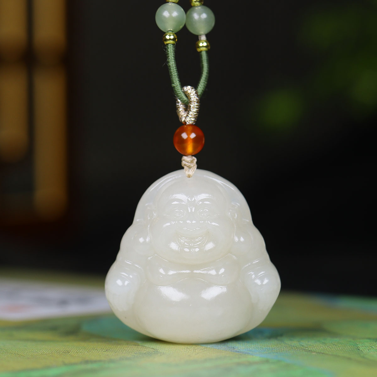 113009和田玉藕粉弥勒佛挂件