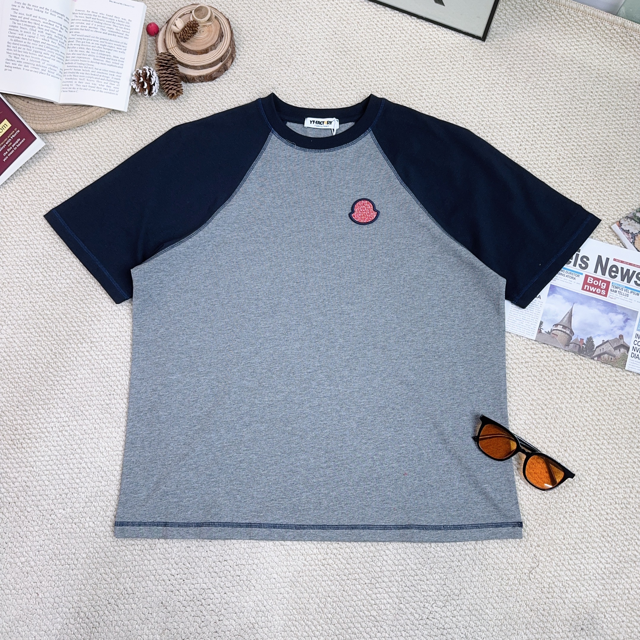 2025春季新款宽松百搭时尚纯色拼色短袖T恤9380