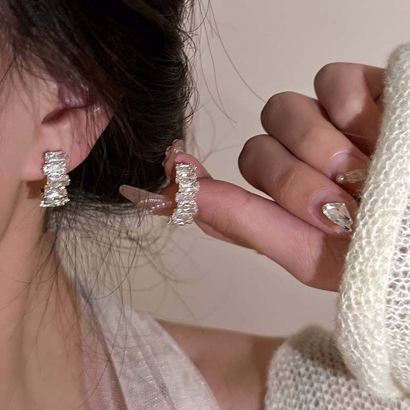 合金耳饰法式高级感轻奢蚊香盘耳夹无耳洞锆石不规则锆石C形耳环