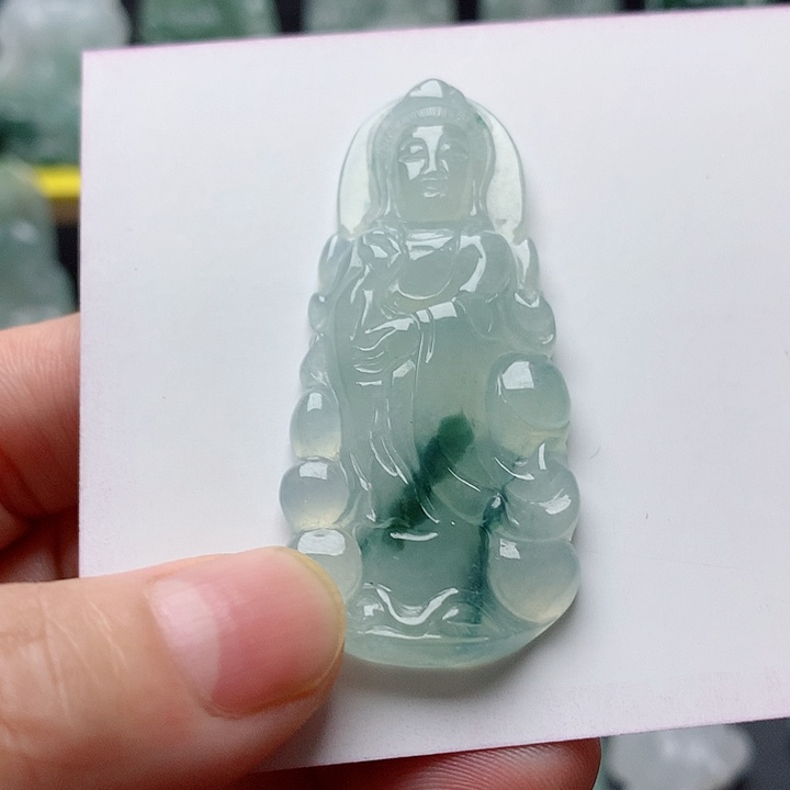 翡翠未镶嵌吊坠(不含链)正装站观音