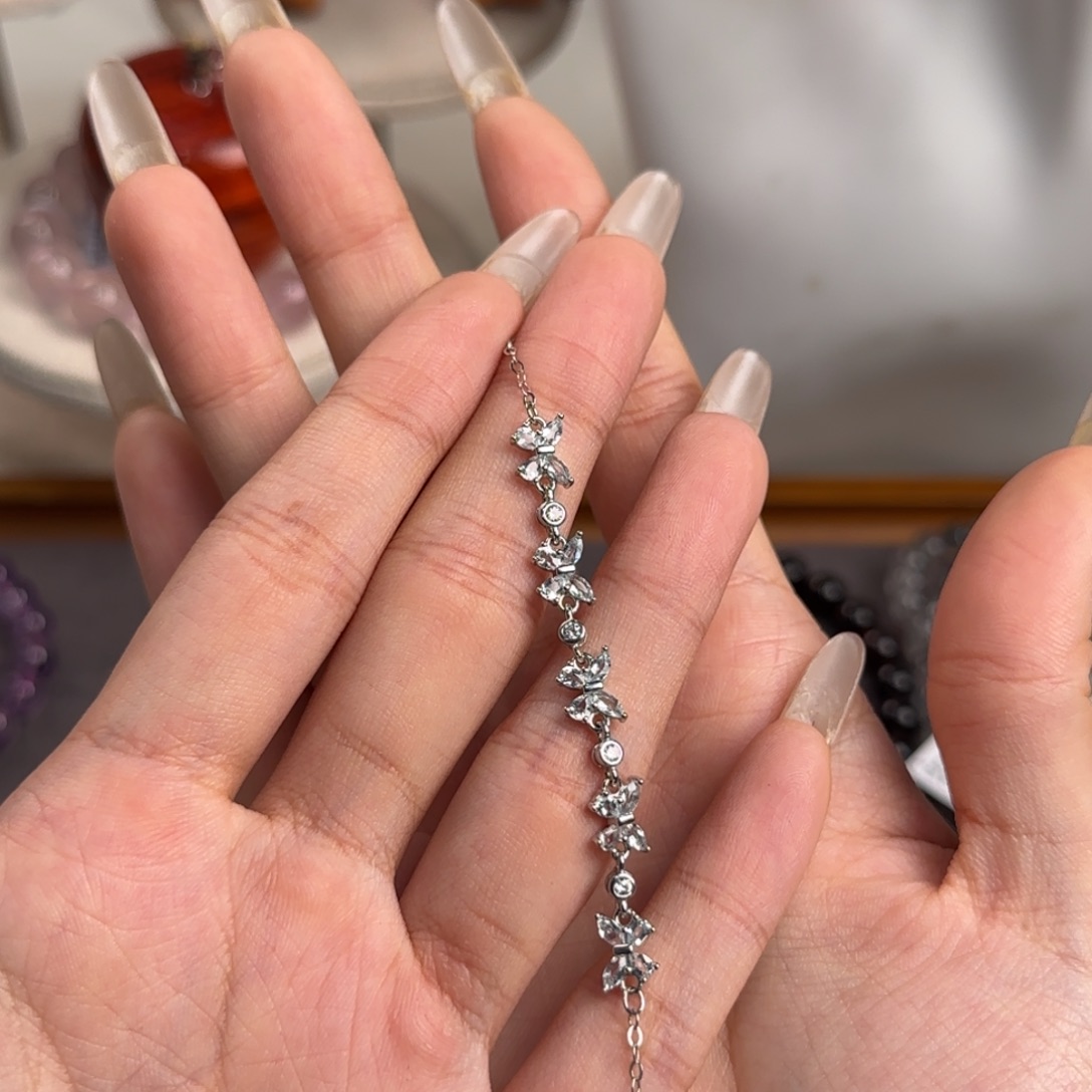 海蓝宝石手链银S925镶嵌蝴蝶