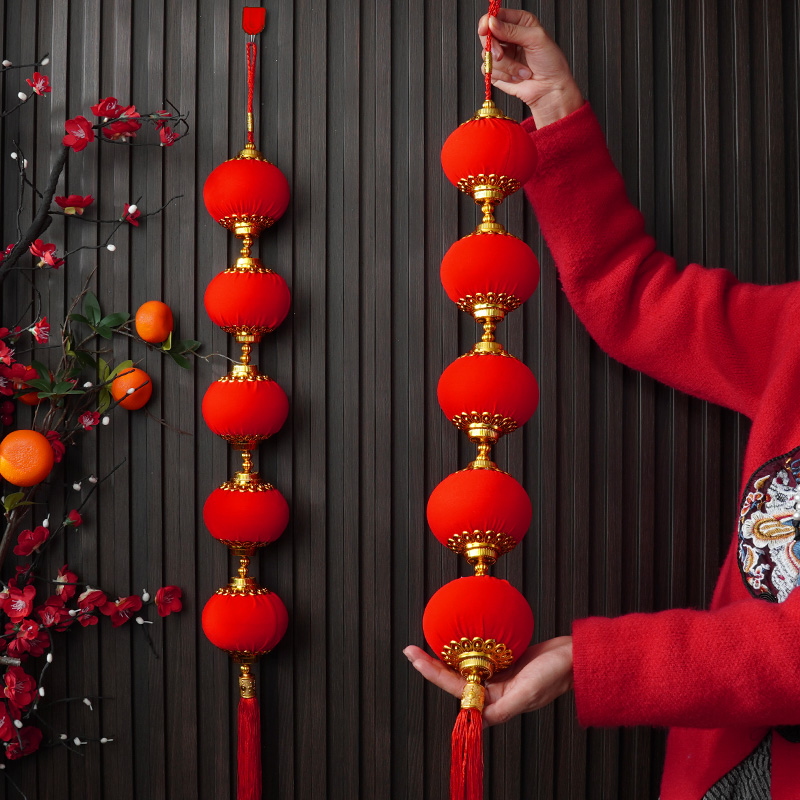 2026植绒灯笼春节红色灯笼挂件