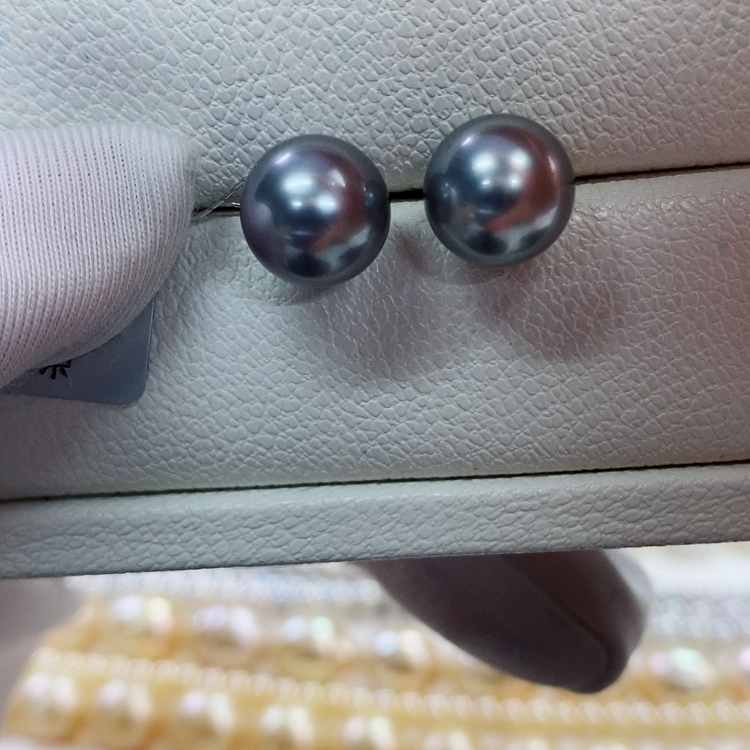 银S925镶嵌耳钉海水珍珠10-11