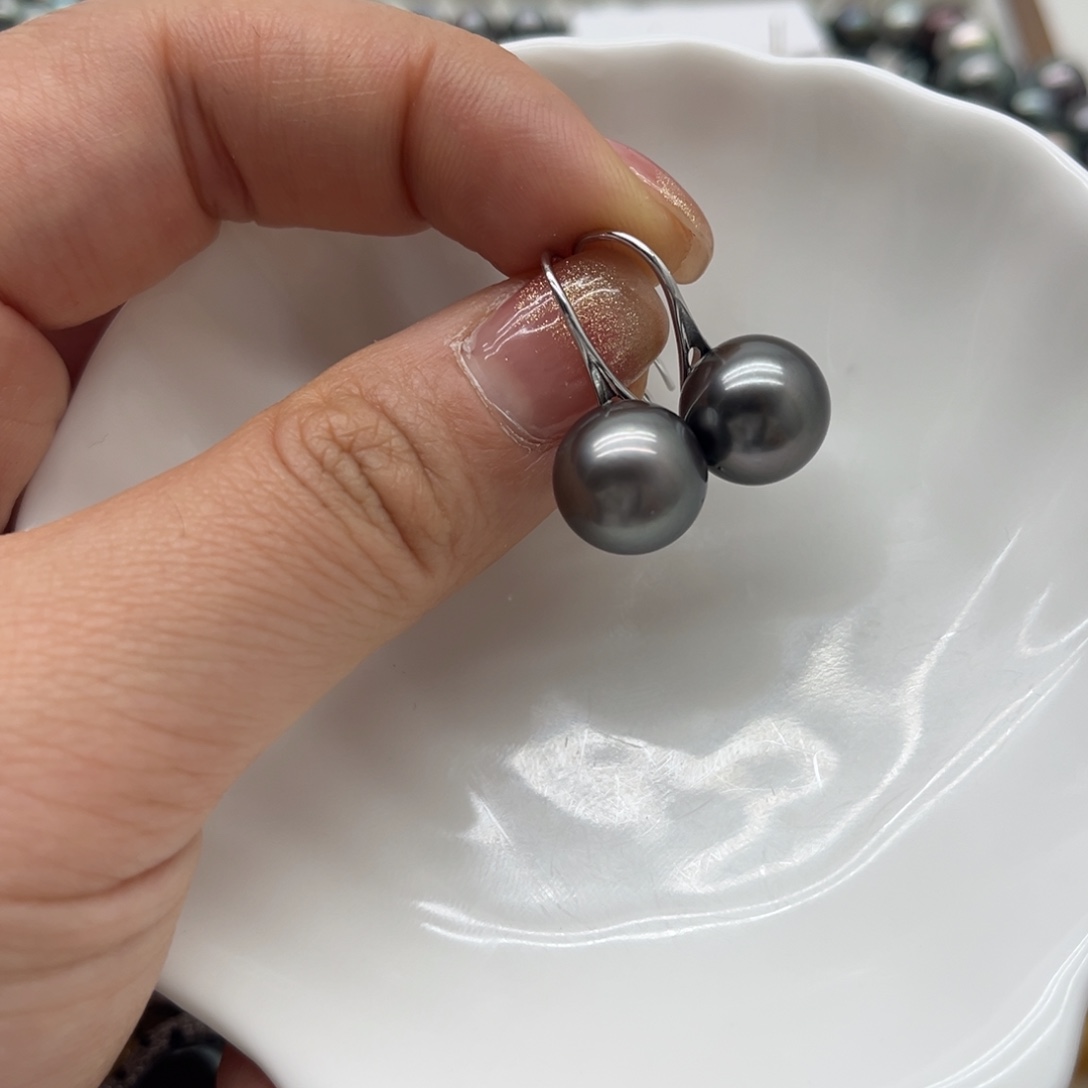 海水珍珠银S925镶嵌耳饰