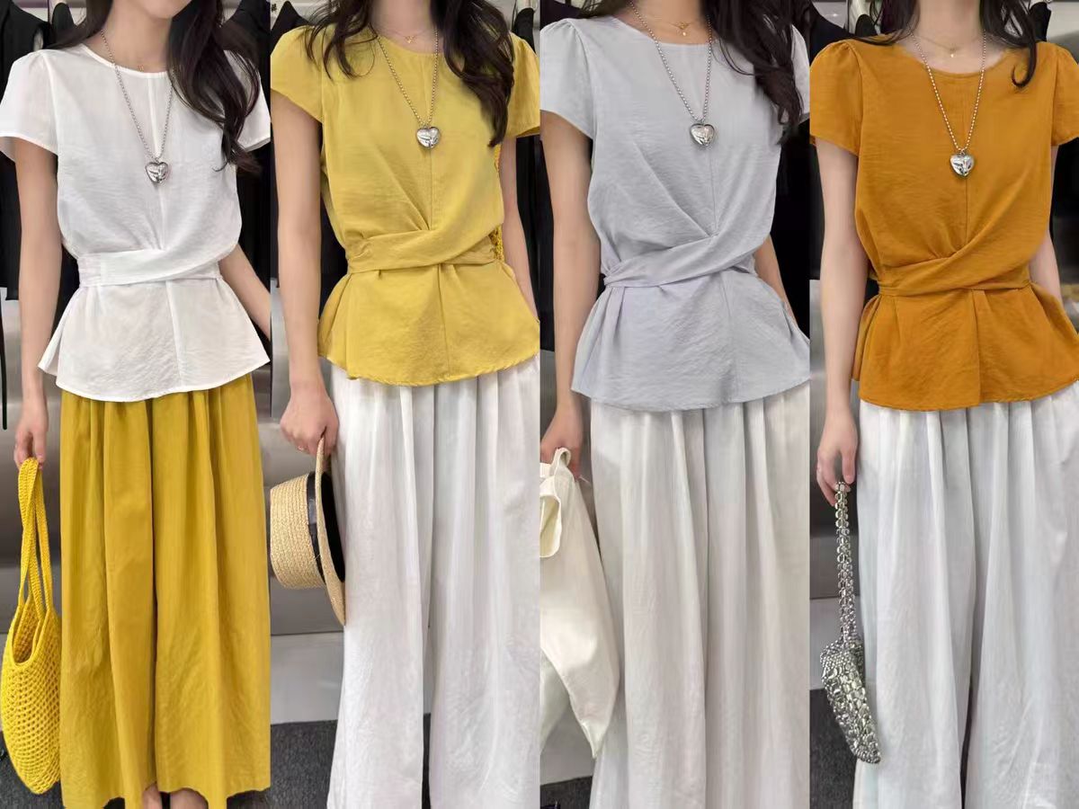 复古港风短袖绑带蝴蝶修身型T恤夏季蕾丝碎花抹胸