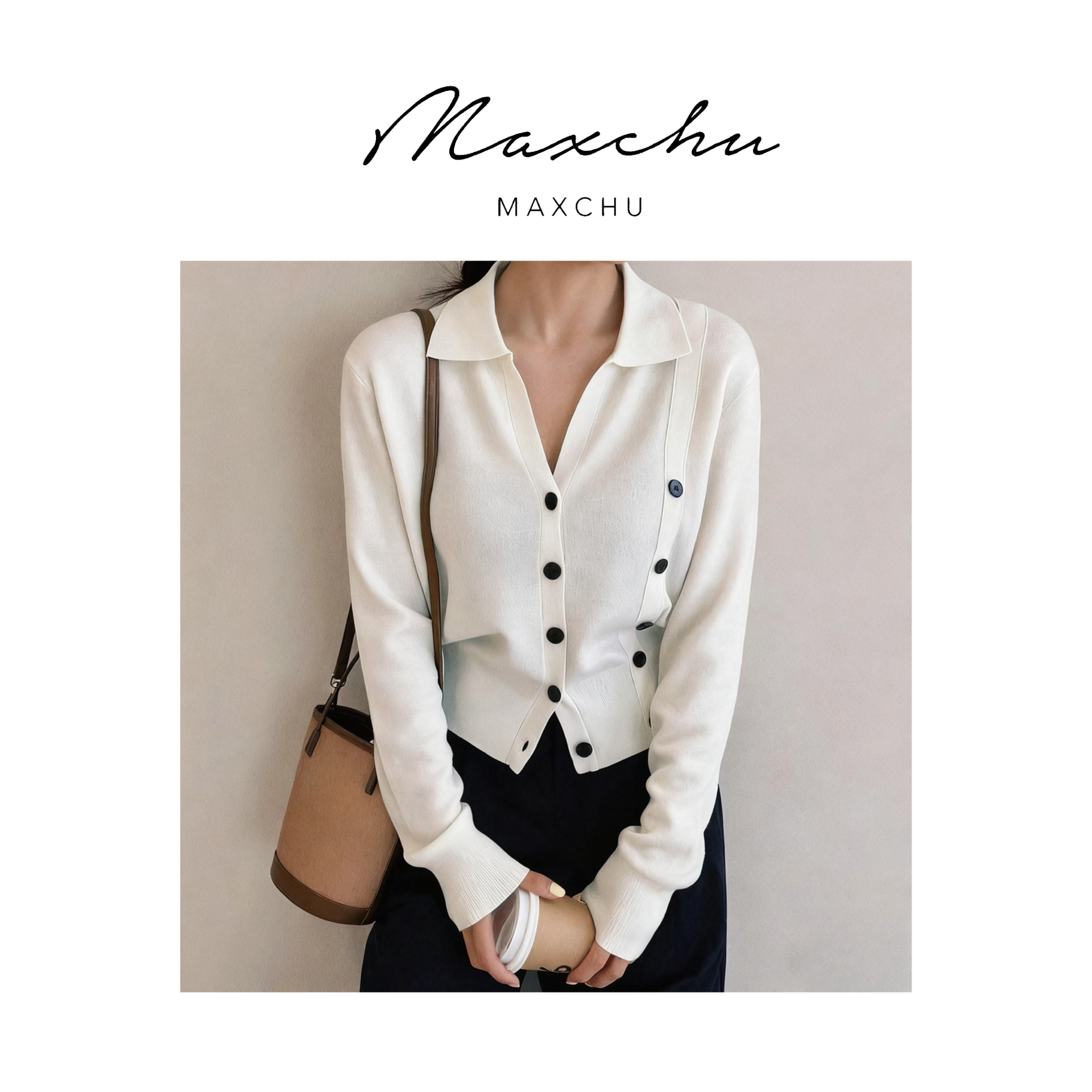 MAXCHU｜秋冬双排扣长袖V领针织衫上衣毛衣小众设计感显瘦气质百搭
