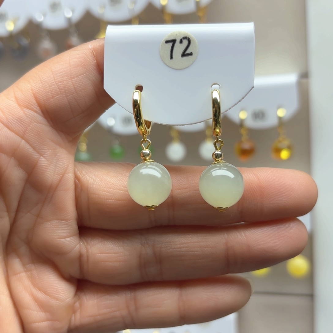 和田玉耳饰银S925镶嵌