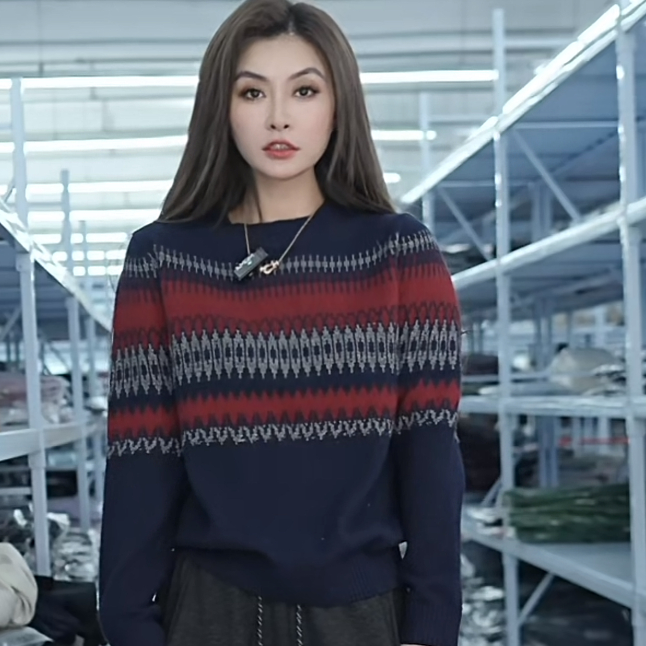 冬季宽松时尚毛针织衫通勤风套头加厚拼色落肩袖女长袖B172#