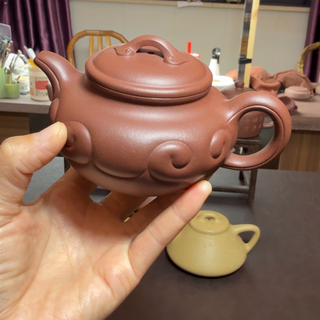 无***指茶壶紫砂《仿古如意》精工半手底槽青紫砂壶240cc