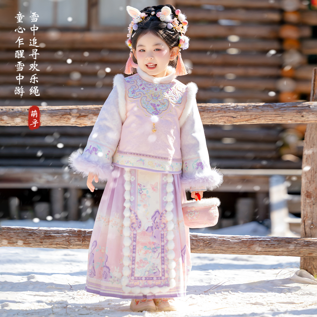 萌乎【芙兔兔】女童秋冬款国风加厚新中式裙子套装儿童汉服-255673