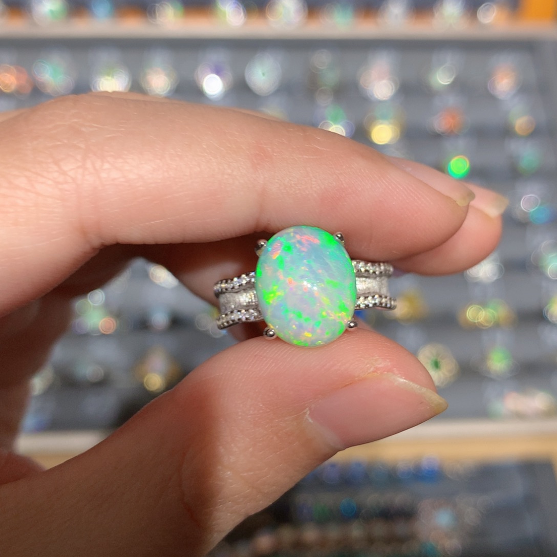 银S925镶嵌欧泊欧泊戒指y