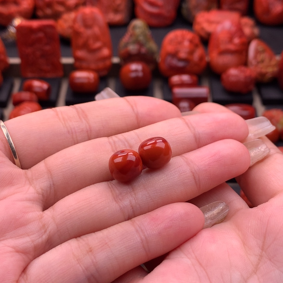 南红玛瑙南红川料老型对珠10mm未镶嵌不*