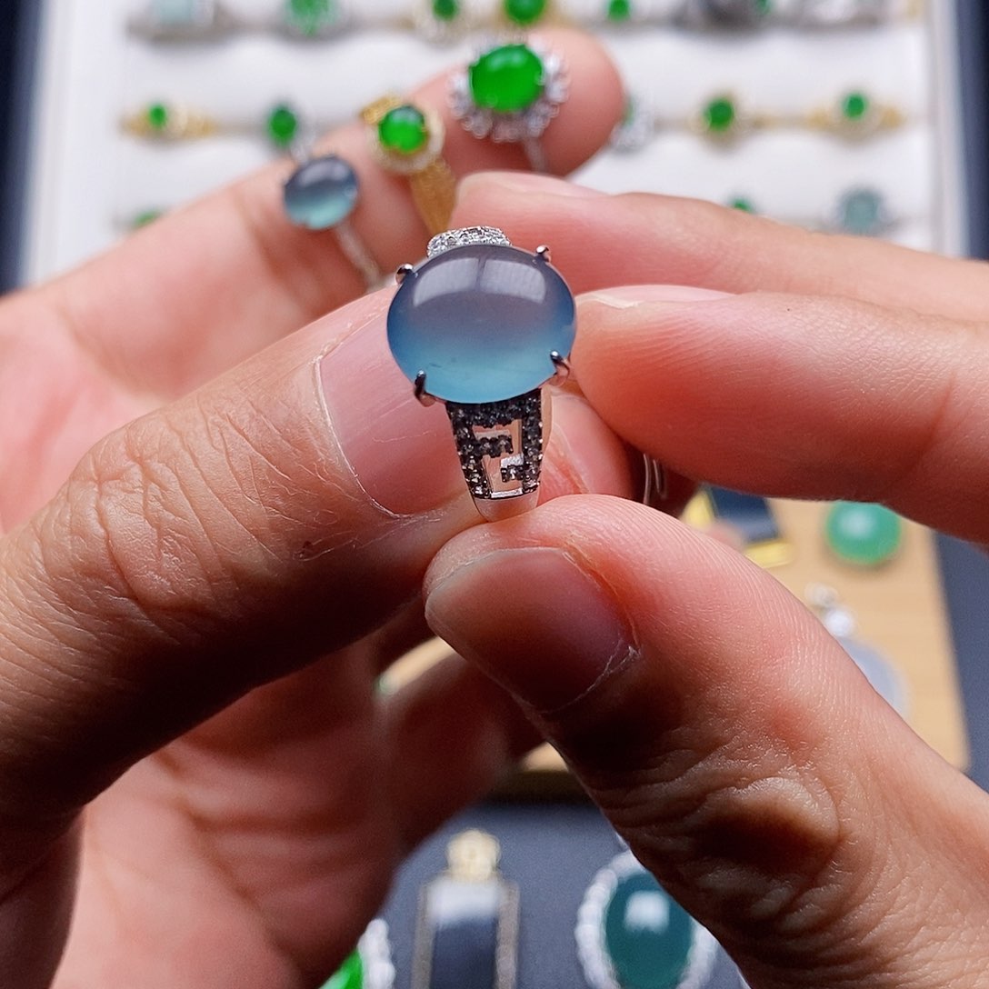 银S925镶嵌戒指翡翠戒指