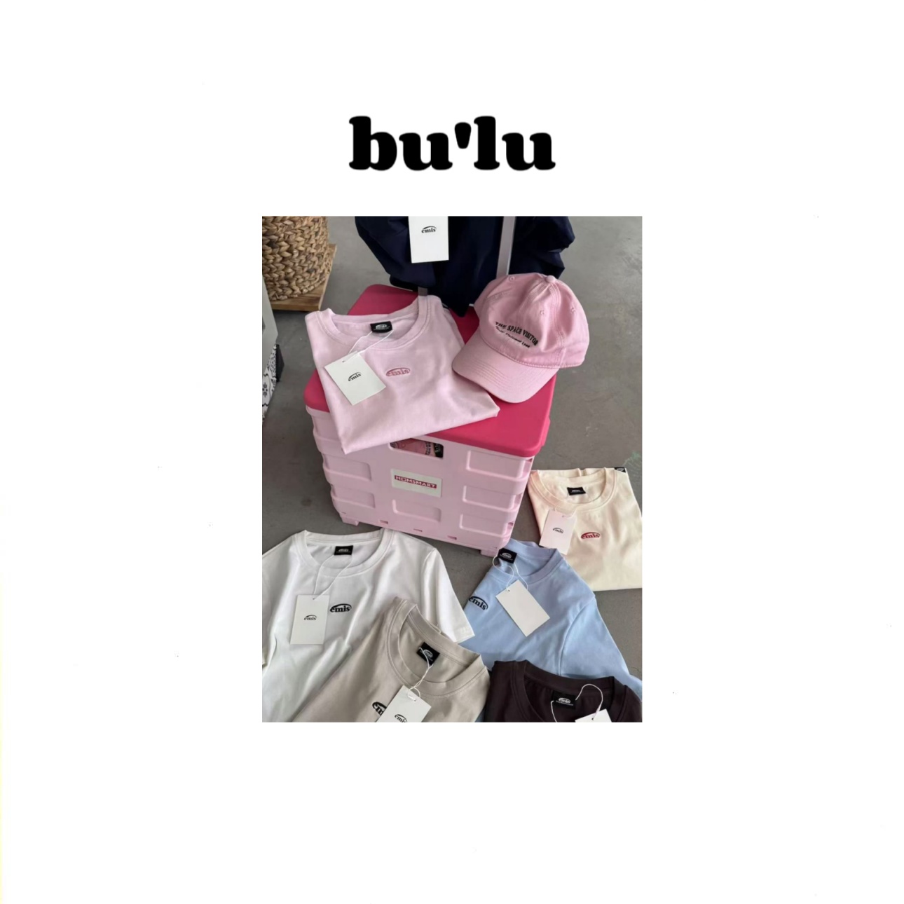 bu'lu “自由简意”em*s韩系小众极简风刺绣圆领T恤