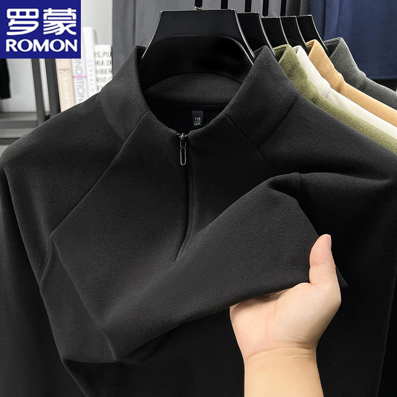 罗蒙秋冬新款男士德绒半拉链长袖立领卫衣休闲加厚保暖打底衫T恤