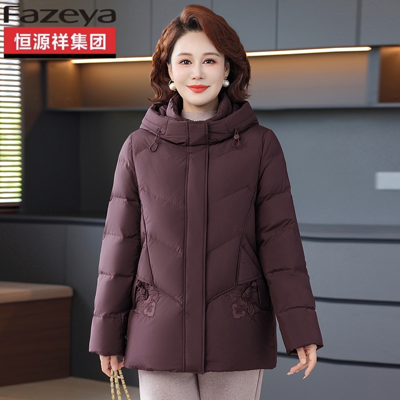 【恒源祥集团彩羊】妈妈冬季洋气羽绒服新款中老年短款连帽外套A59