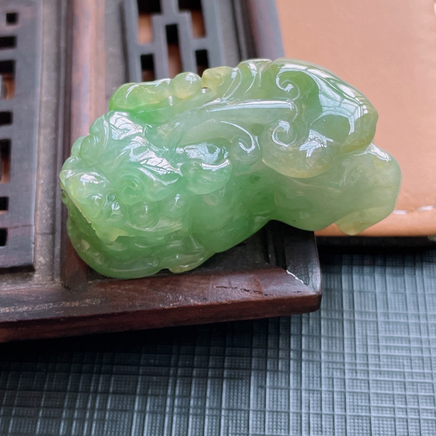 天然A货黄加绿翡翠貔貅吊坠缅甸冰糯种老坑招财玉貔貅挂件男女款