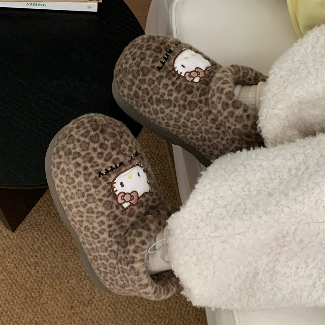 细细条 韩系时尚潮酷豹纹HelloKitty时尚棉靴女冬外穿保暖雪地靴