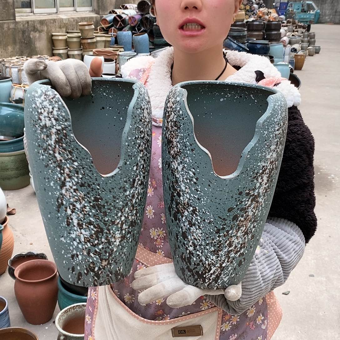 紫砂花盆瑕疵口13高30