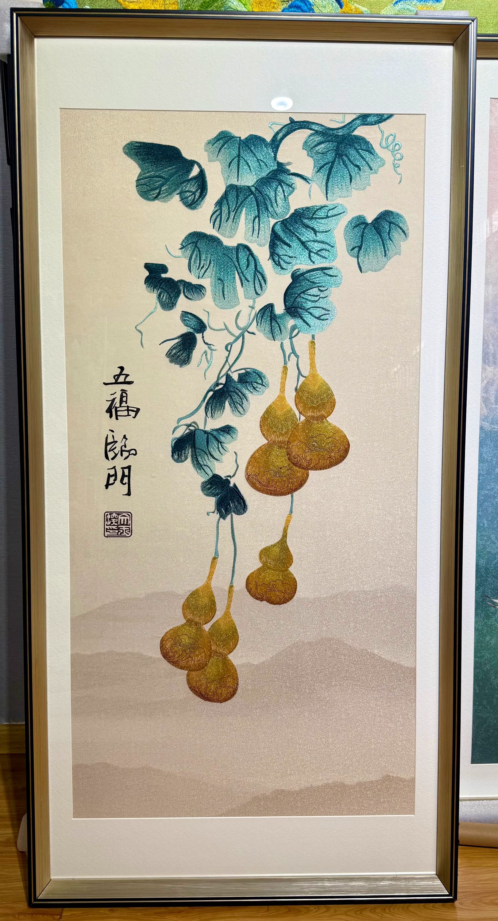 五福临门玄关织锦绣装饰画