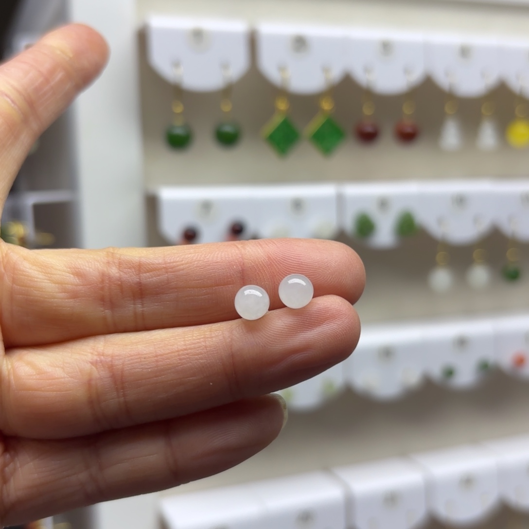 和田玉银S925镶嵌耳饰6mm