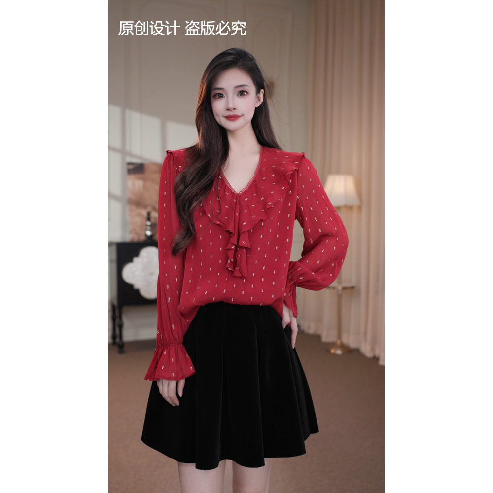 旷宁宁·大小姐·秋冬装亮片长袖设计感气质小衫上衣女装-