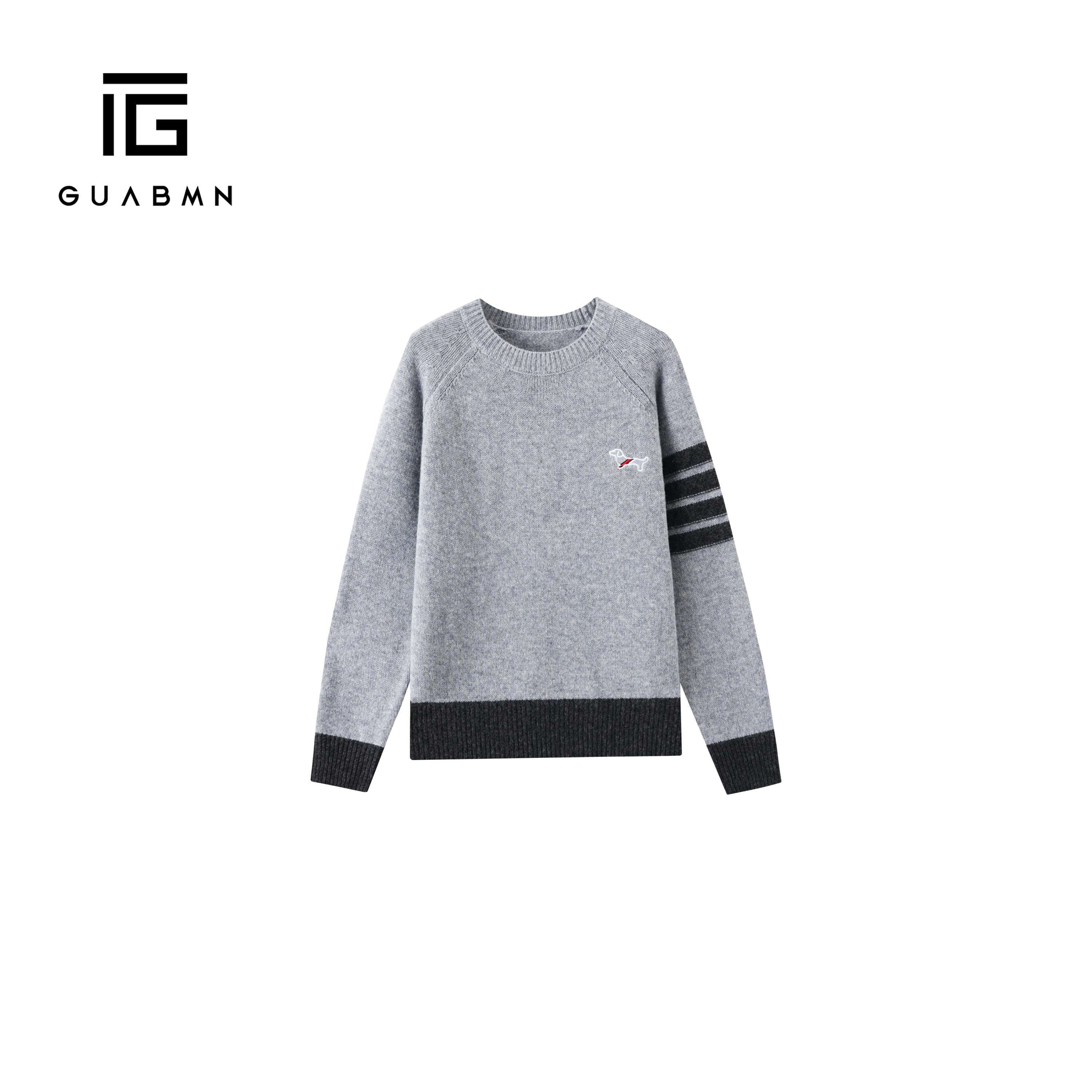 GUABMN2026春季新款宽松小狗刺绣针织衫加厚上衣女圆领毛衣6125