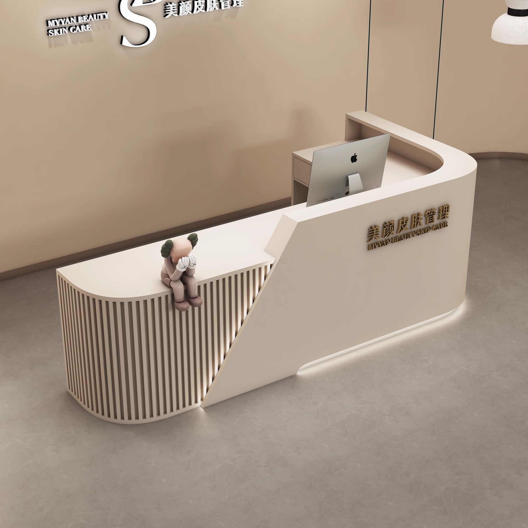 轻奢圆弧美容院服装酒店公司前台L型转角烤漆口腔诊所接待台吧台
