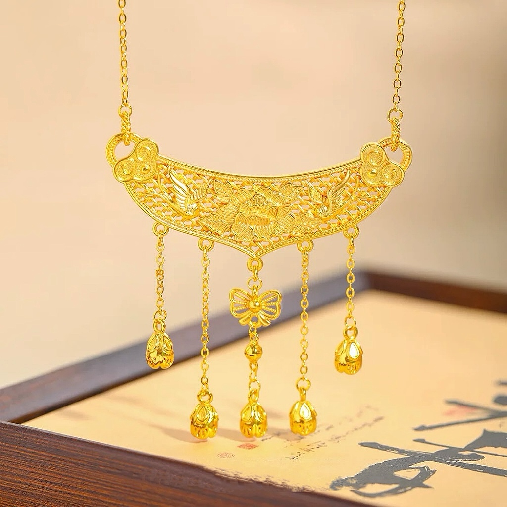  【清货专属链接】XL3746 蝴蝶结项链流苏一体链复古宫廷