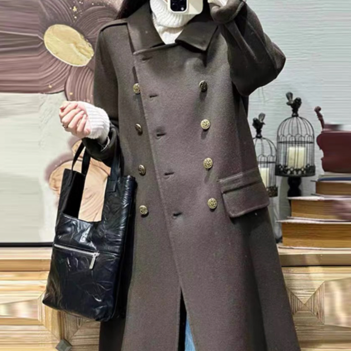 女士翻领柔软手工双面大衣外套