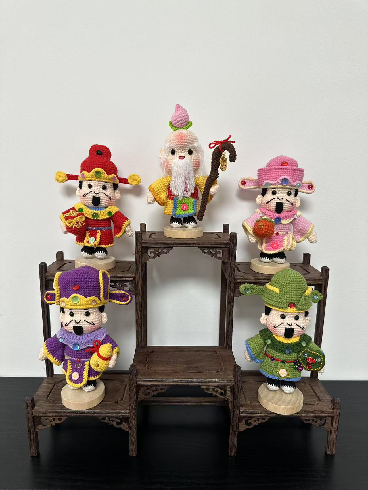 新年款五路财神编织玩偶财神爷摆件手工钩织diy材料包福禄寿喜财