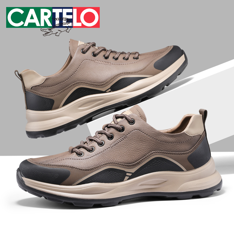 卡帝乐鳄鱼休闲皮鞋秋冬时尚百搭男士复古商务真皮软底轻便运动鞋