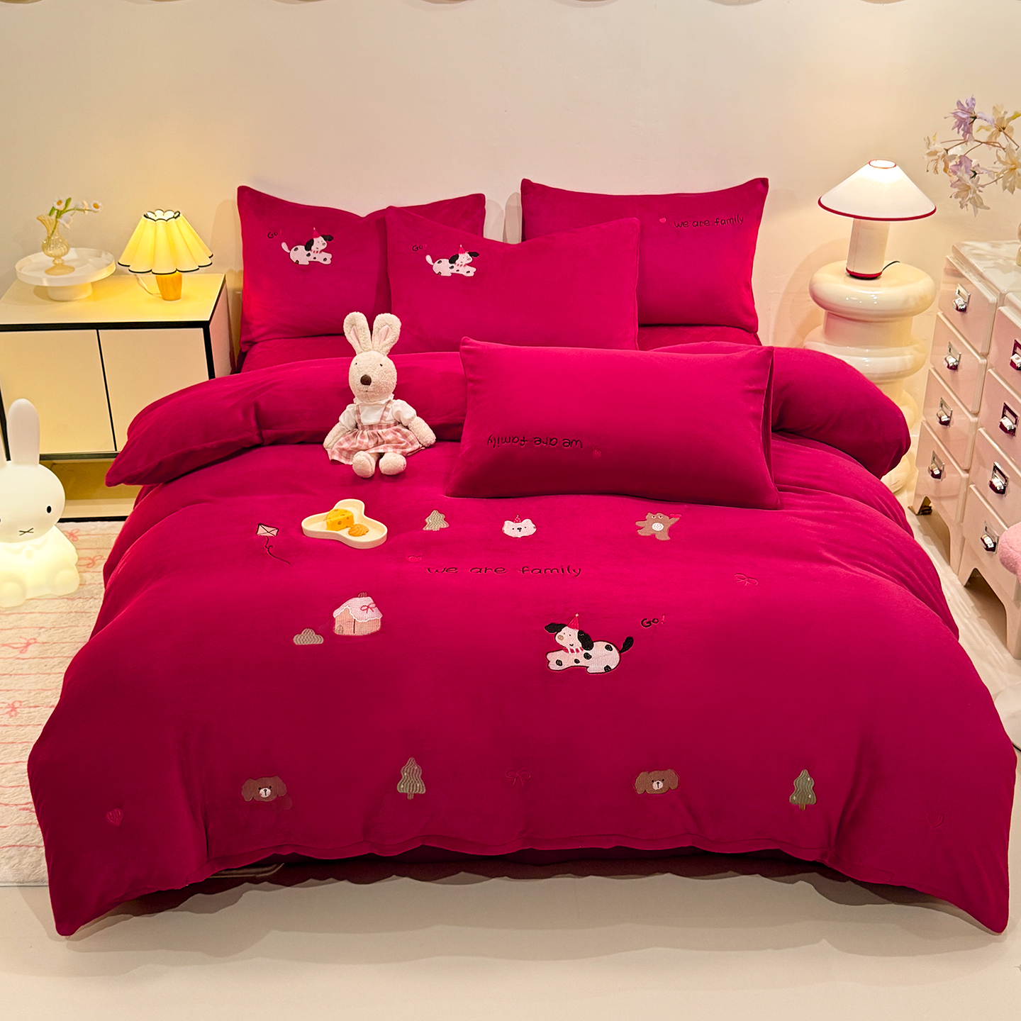 【床盖床单卡通牛奶绒贴布绣】秋冬季加厚加绒保暖牛奶绒四件套被套